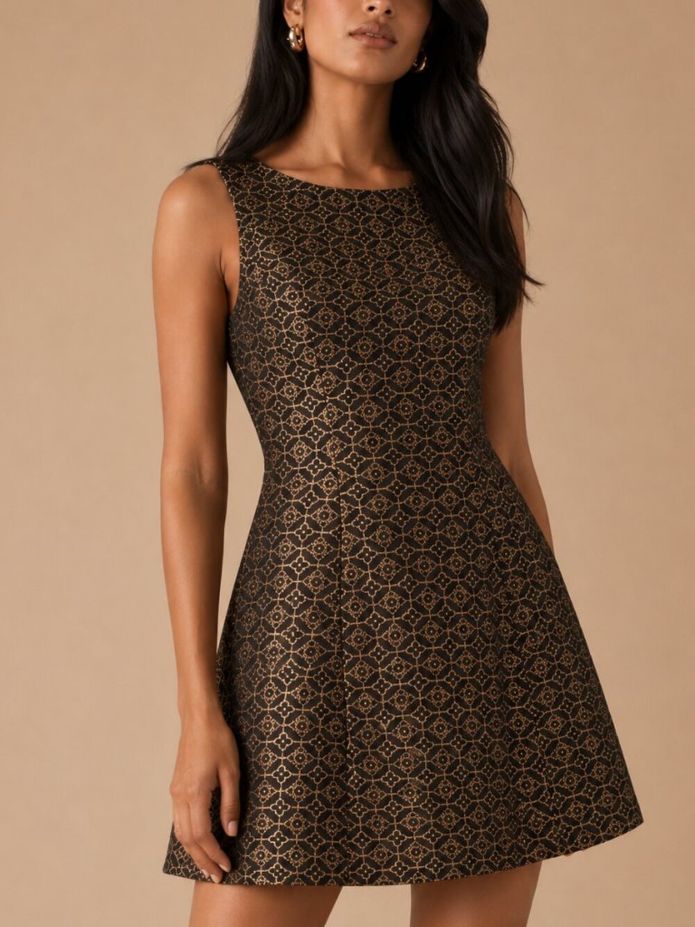 NWT Pink Martini Gold Brocade Espresso Brown Sleeveless Party Dress XS